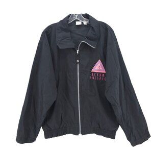 Vintage OP Ocean Pacific Windbreaker Black Neon Pink Logo SMALL - READ!